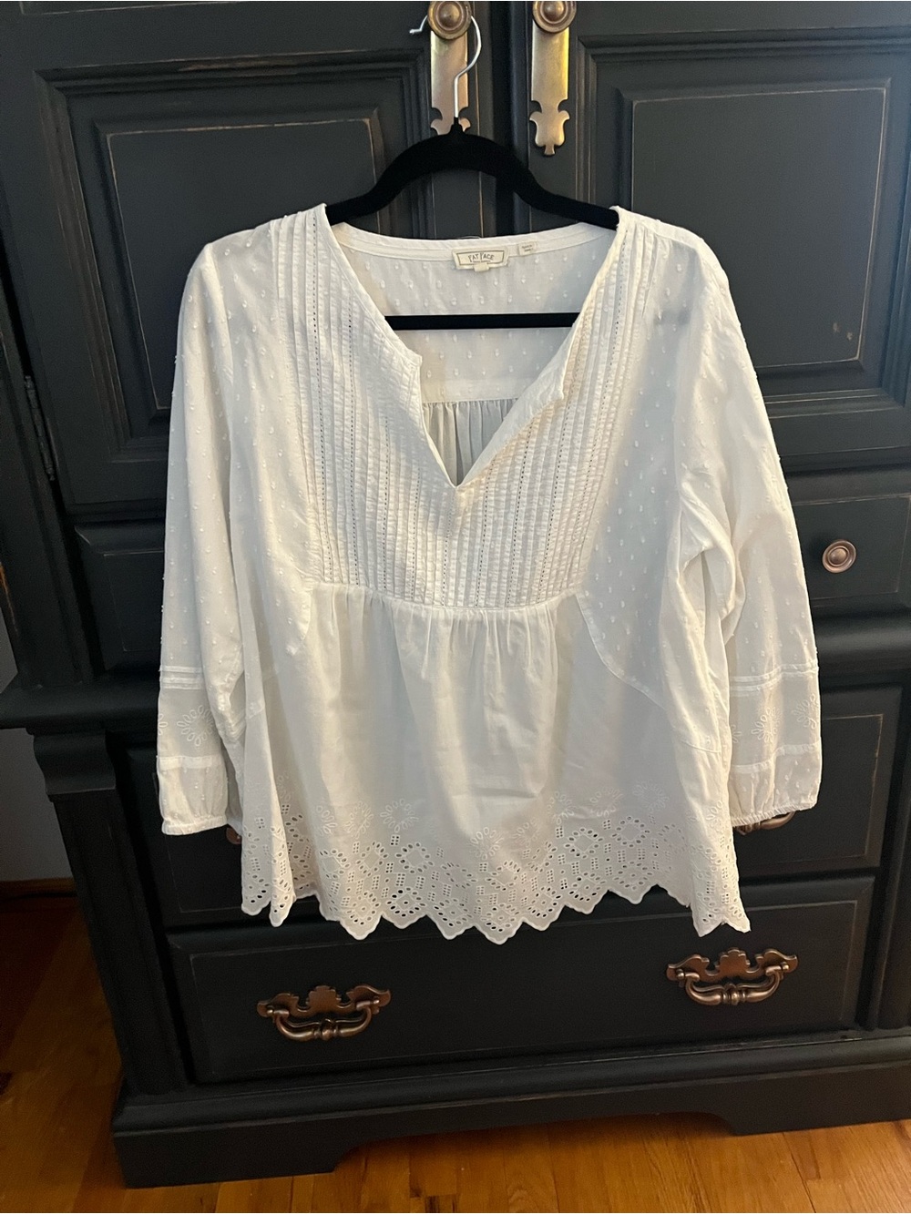 Fat Face White Eyelet Pintuck V-Neck Peasant Tunic
